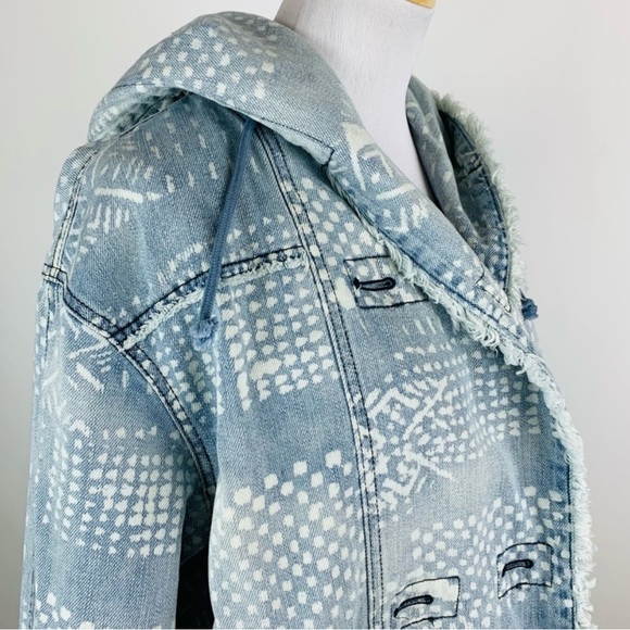 Free People Light Blue Hooded Jean Jacket with White Accents - Picture 15 of 16